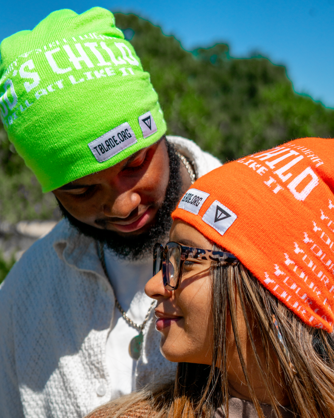 God's Child Beanies (2 For $30) (Lime Green & Light Orange